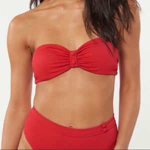 Red Carter Red Bandeau Shirred Bikini Swim Top